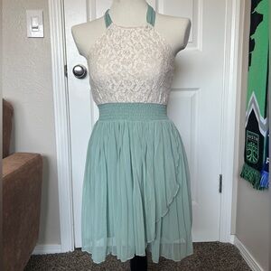 Mustard Seed | Teal & White Halter Dress